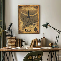 Vintage Paris Map with Eiffel Tower Travel Poster PosterGoat