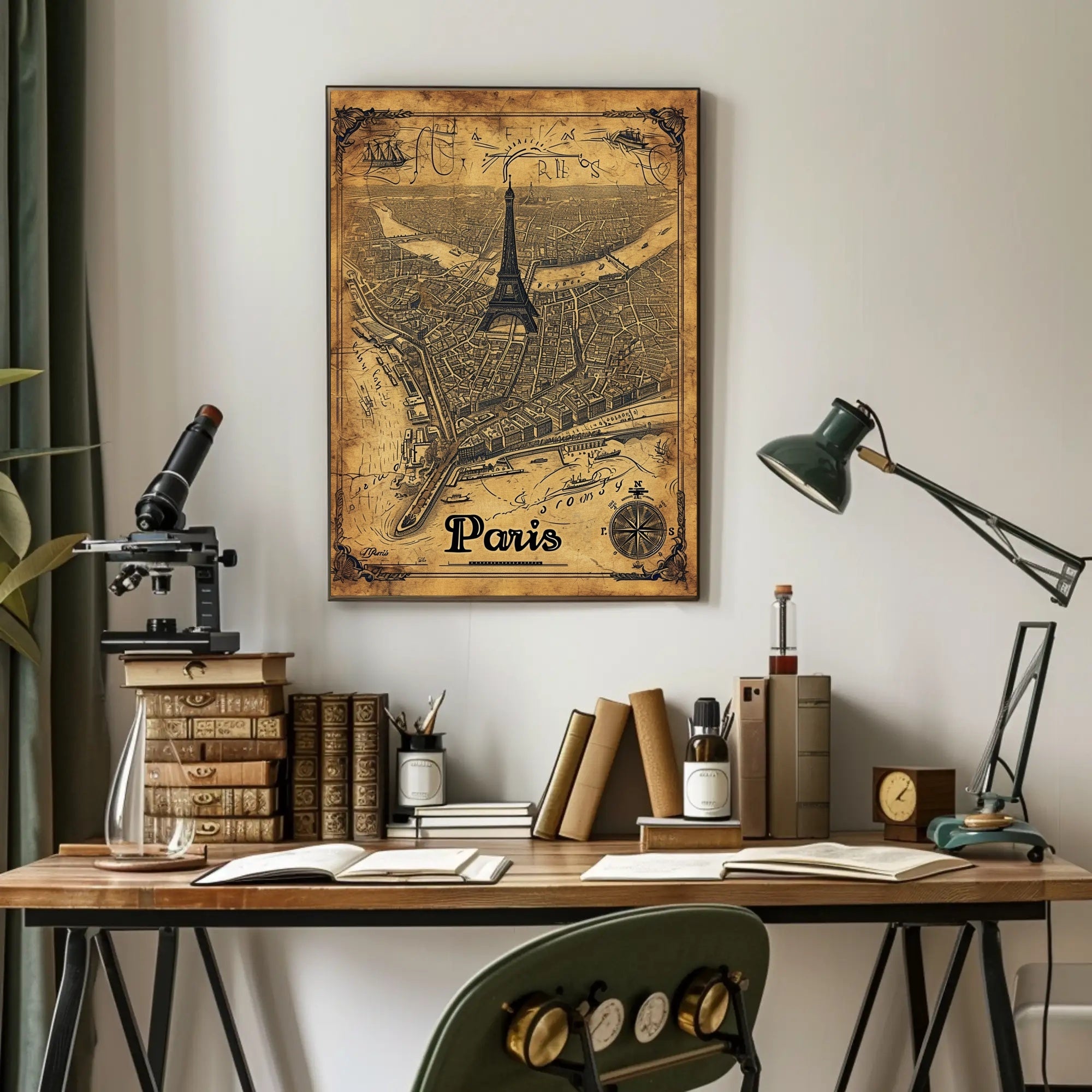 Vintage Paris Map with Eiffel Tower Travel Poster PosterGoat