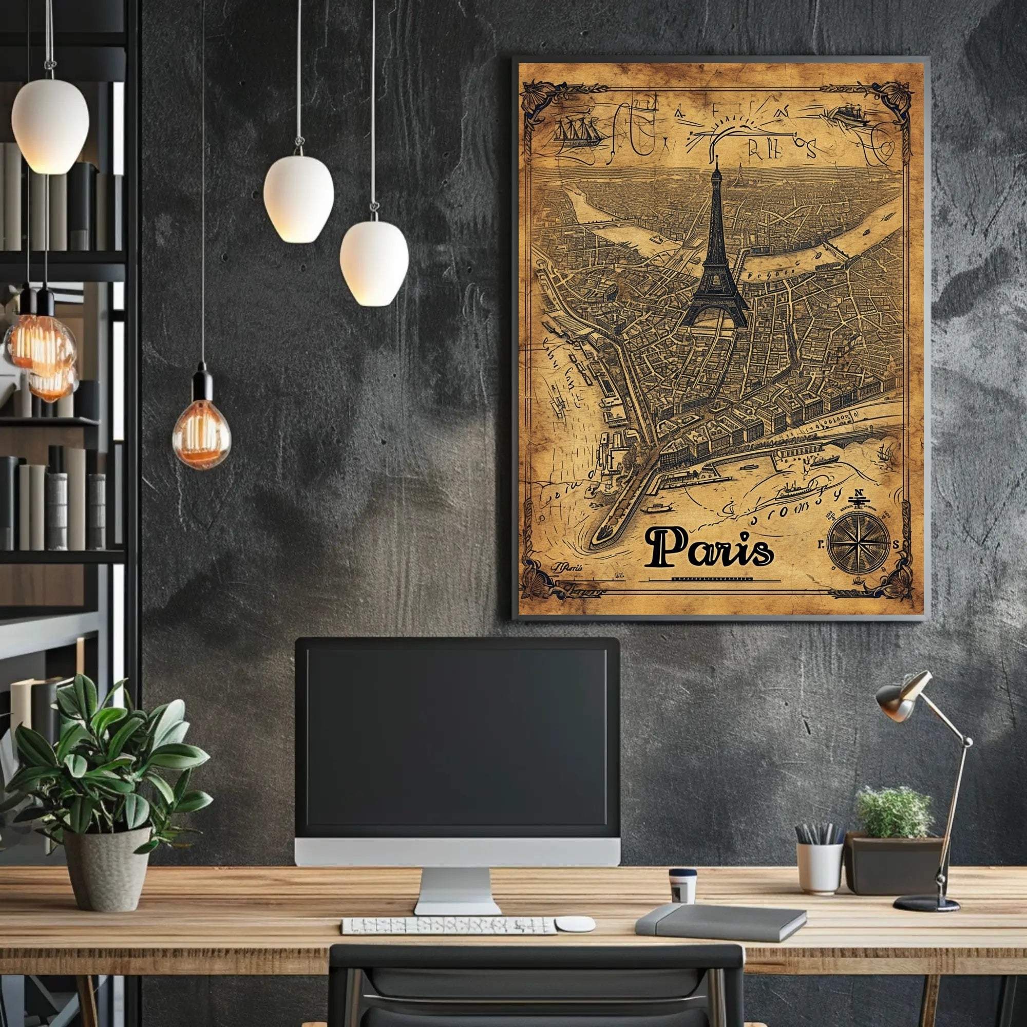 Vintage Paris Map with Eiffel Tower Travel Poster PosterGoat