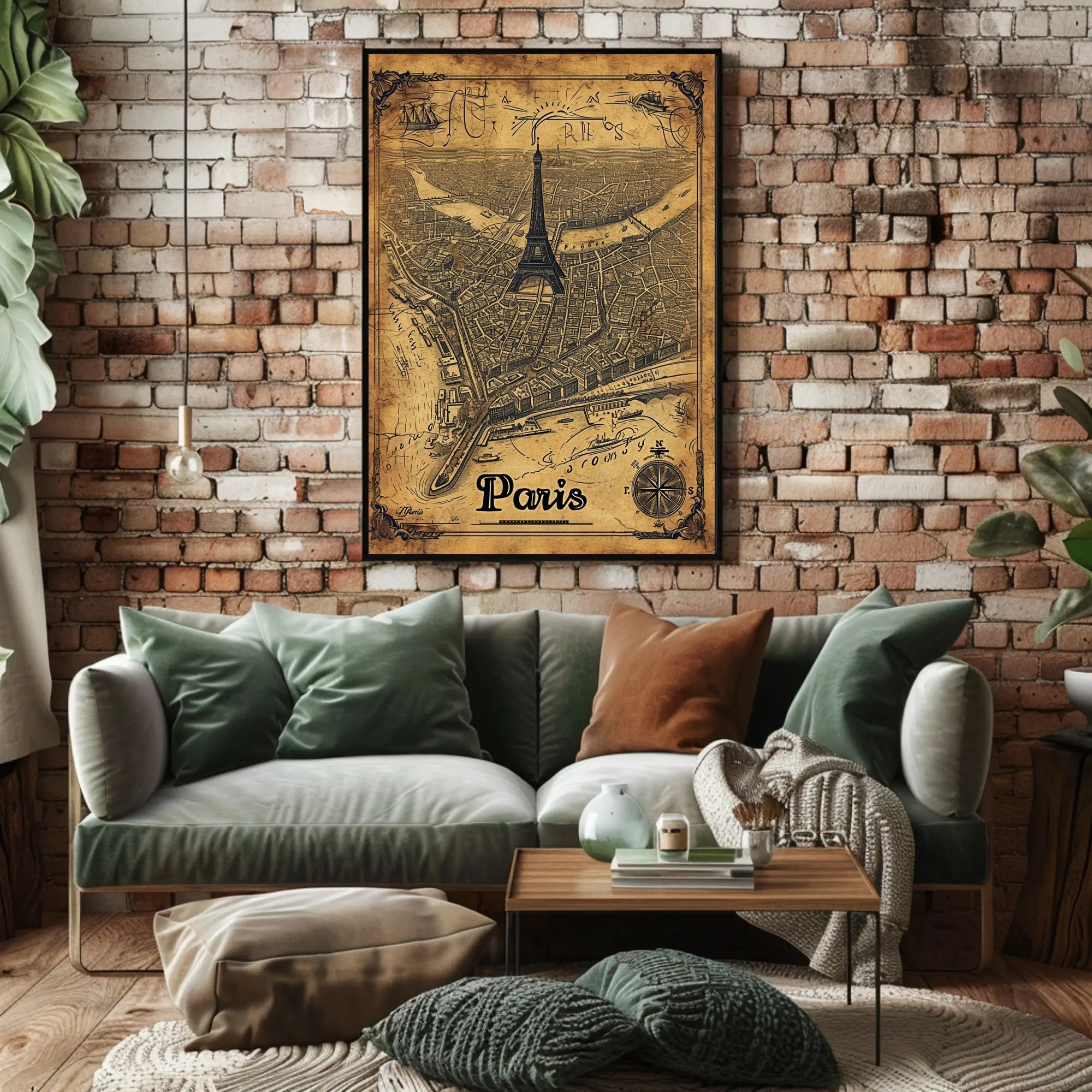 Vintage Paris Map with Eiffel Tower Travel Poster PosterGoat