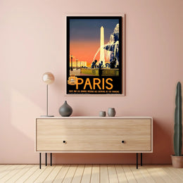 Vintage Parisian Obelisk Scene: Romantic Travel Poster PosterGoat