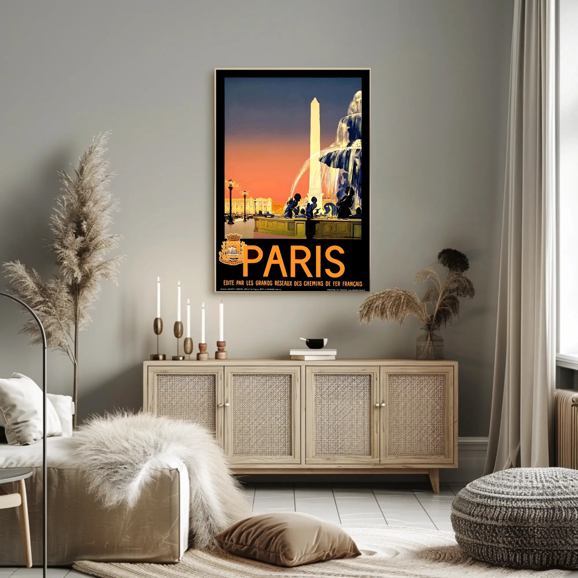 Vintage Parisian Obelisk Scene: Romantic Travel Poster PosterGoat