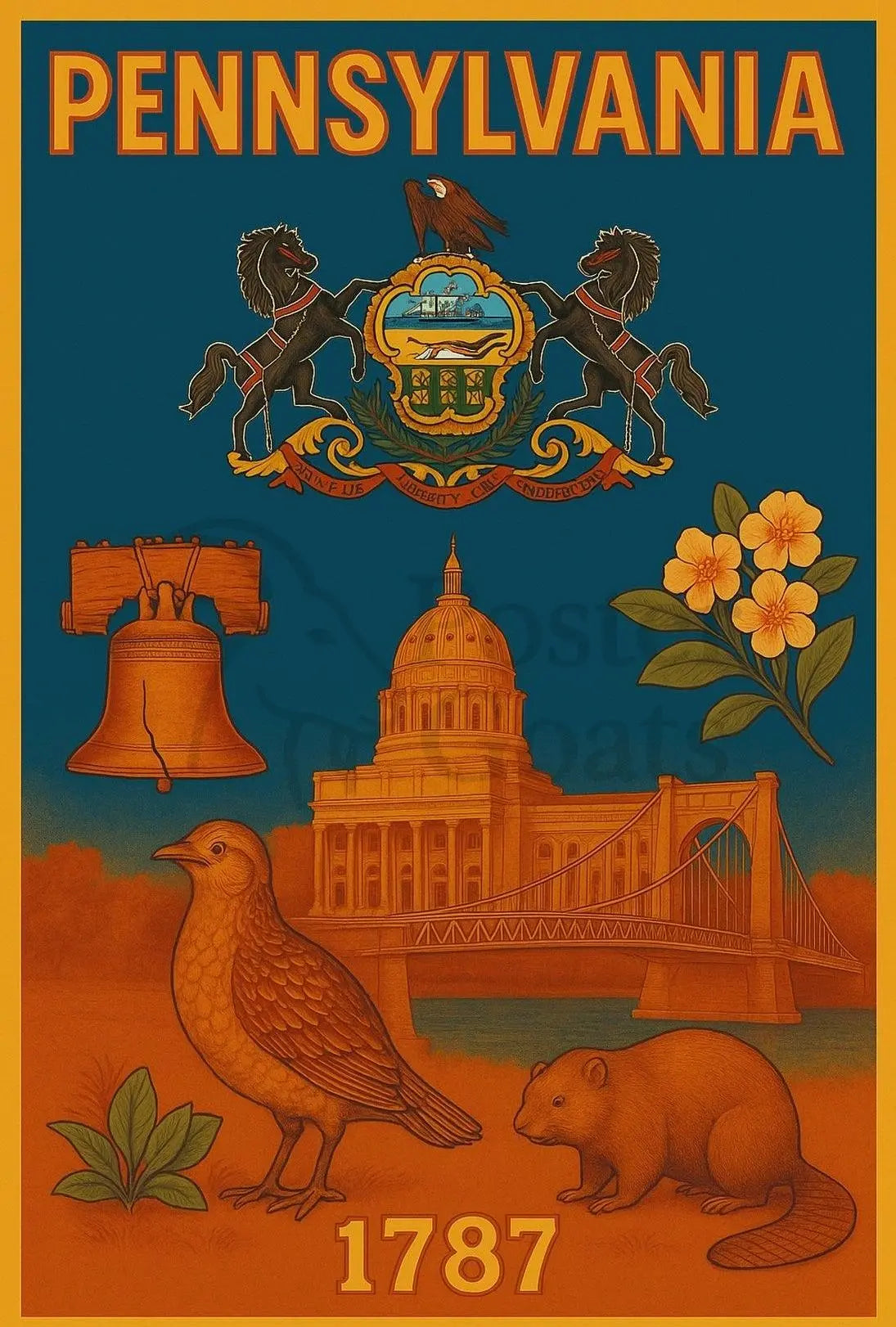 Vintage Pennsylvania 1787 Liberty Bell Heritage Poster PosterGoat