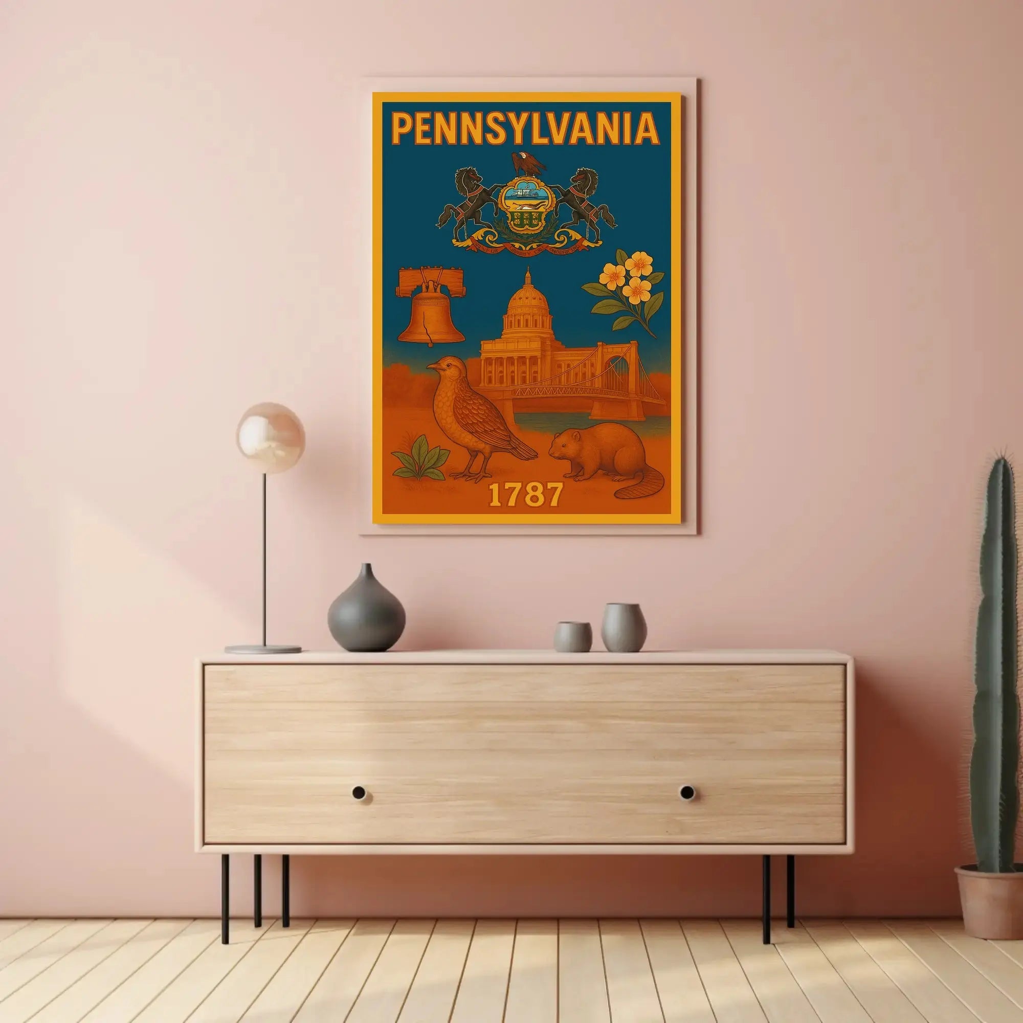 Vintage Pennsylvania 1787 Liberty Bell Heritage Poster PosterGoat
