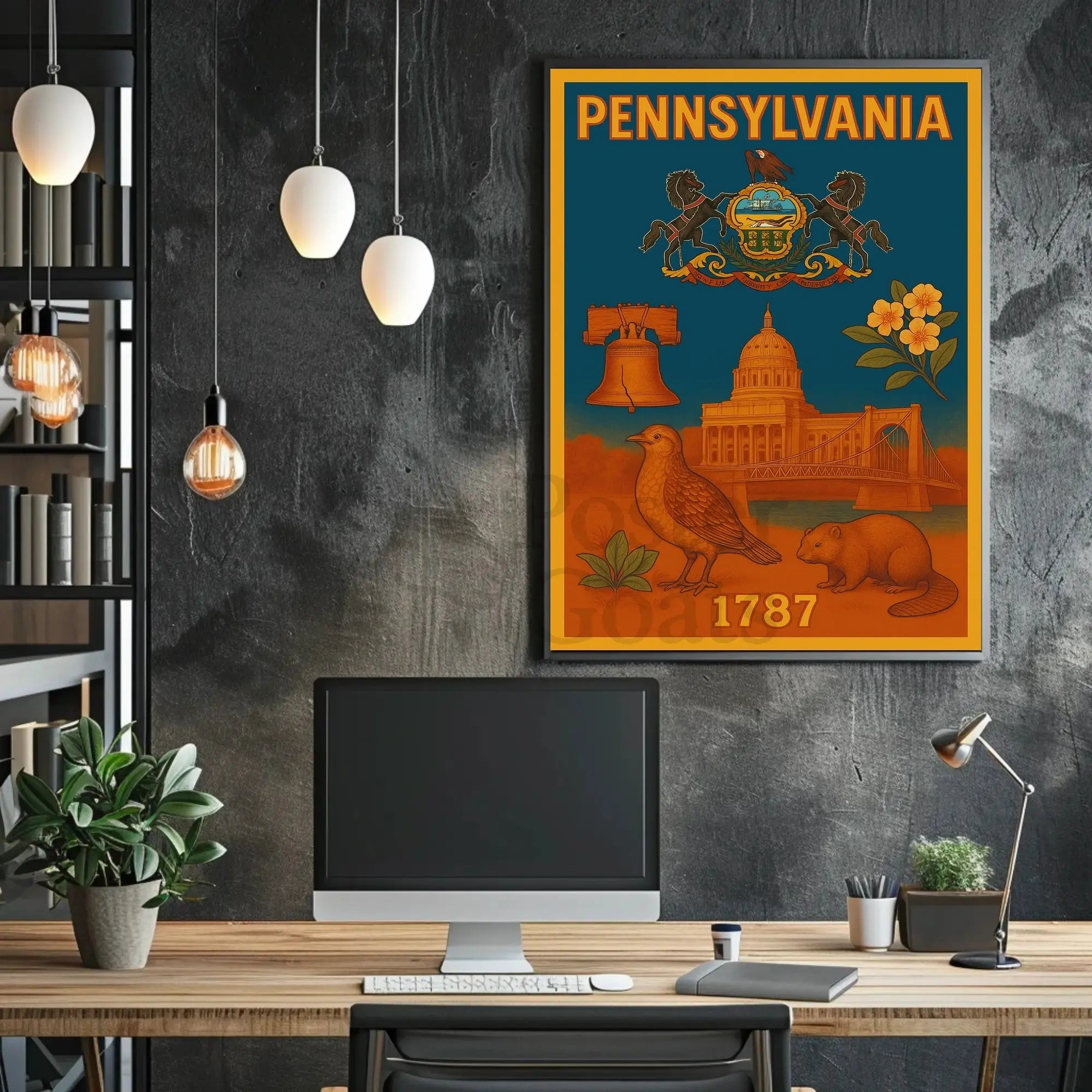 Vintage Pennsylvania 1787 Liberty Bell Heritage Poster PosterGoat