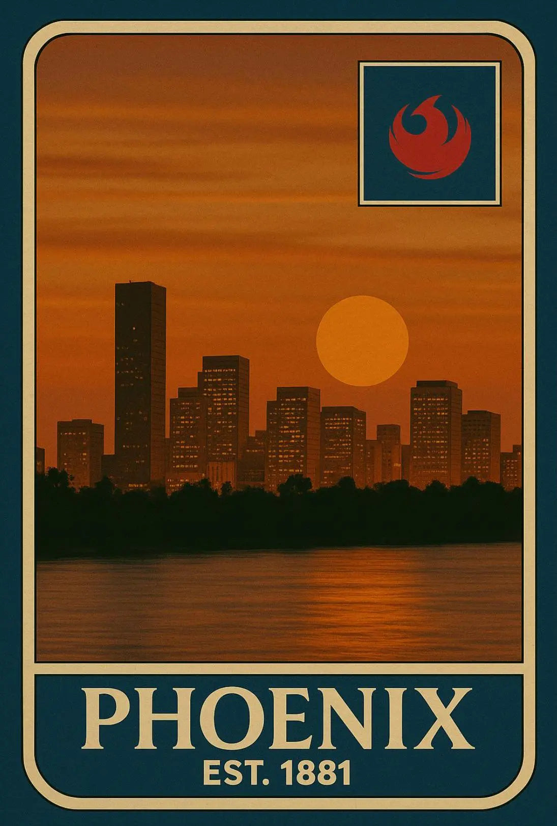 Vintage Phoenix Skyline Sunrise Travel Poster PosterGoat