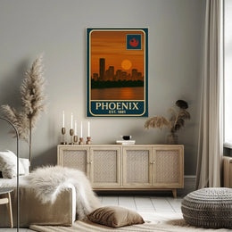 Vintage Phoenix Skyline Sunrise Travel Poster PosterGoat