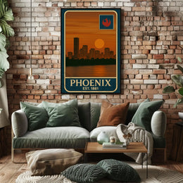 Vintage Phoenix Skyline Sunrise Travel Poster PosterGoat