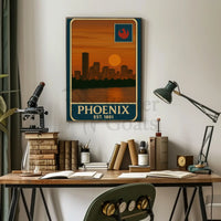 Vintage Phoenix Skyline Sunrise Travel Poster PosterGoat