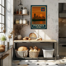 Vintage Phoenix Skyline Sunrise Travel Poster PosterGoat