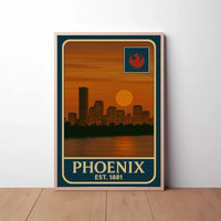 Vintage Phoenix Skyline Sunrise Travel Poster PosterGoat
