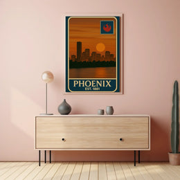 Vintage Phoenix Skyline Sunrise Travel Poster PosterGoat