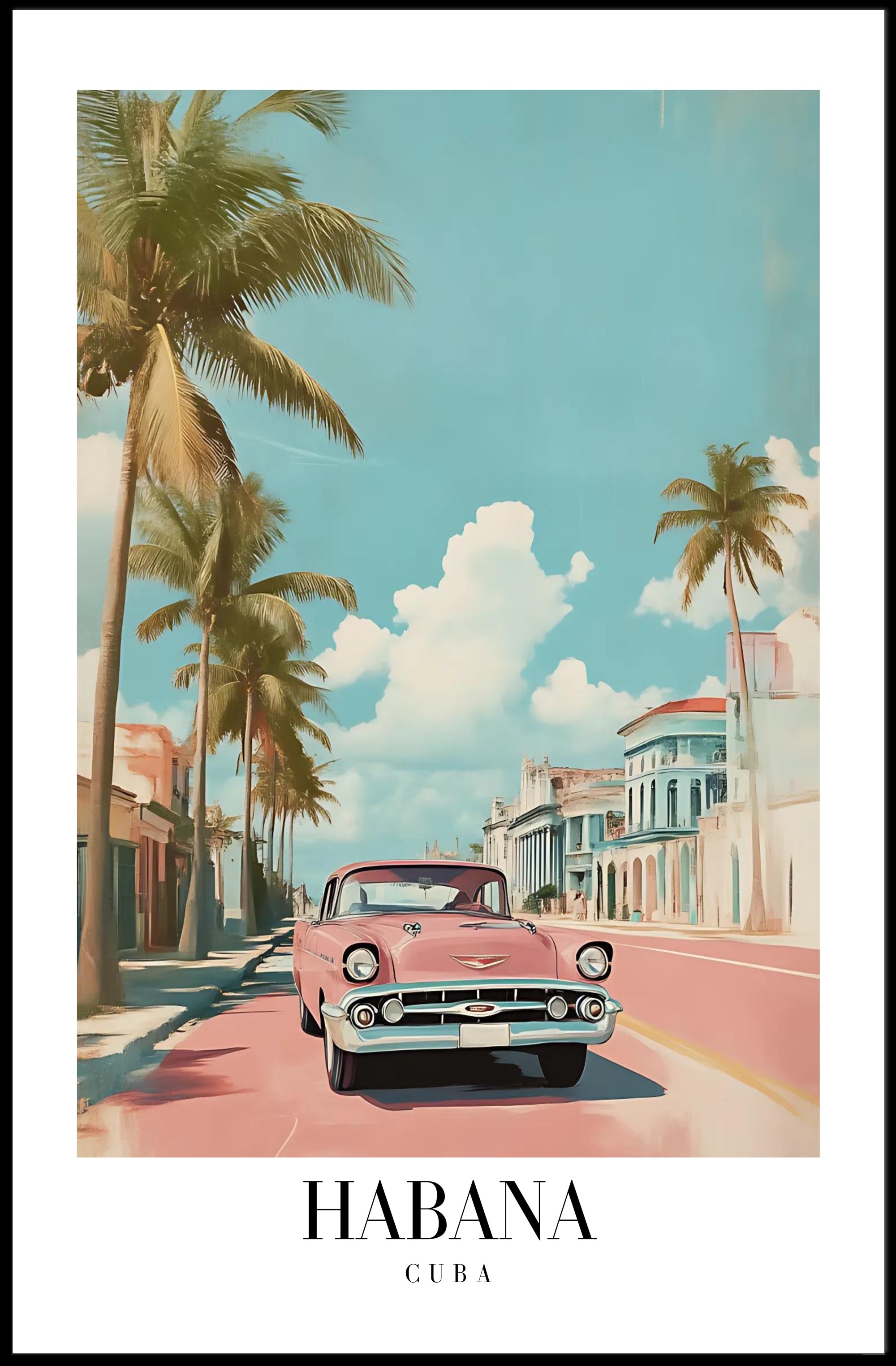Vintage Pink Car in Havana Urban or Cityscape Poster PosterGoat