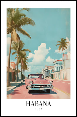 Vintage Pink Car in Havana Urban or Cityscape Poster PosterGoat