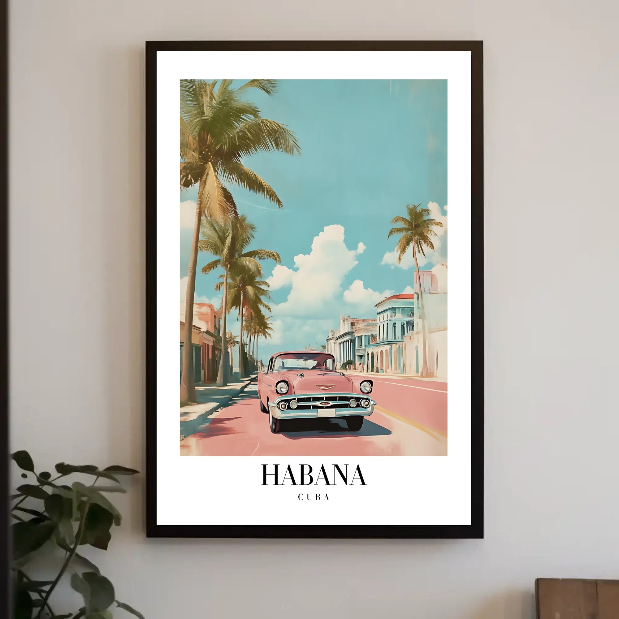 Vintage Pink Car in Havana Urban or Cityscape Poster PosterGoat