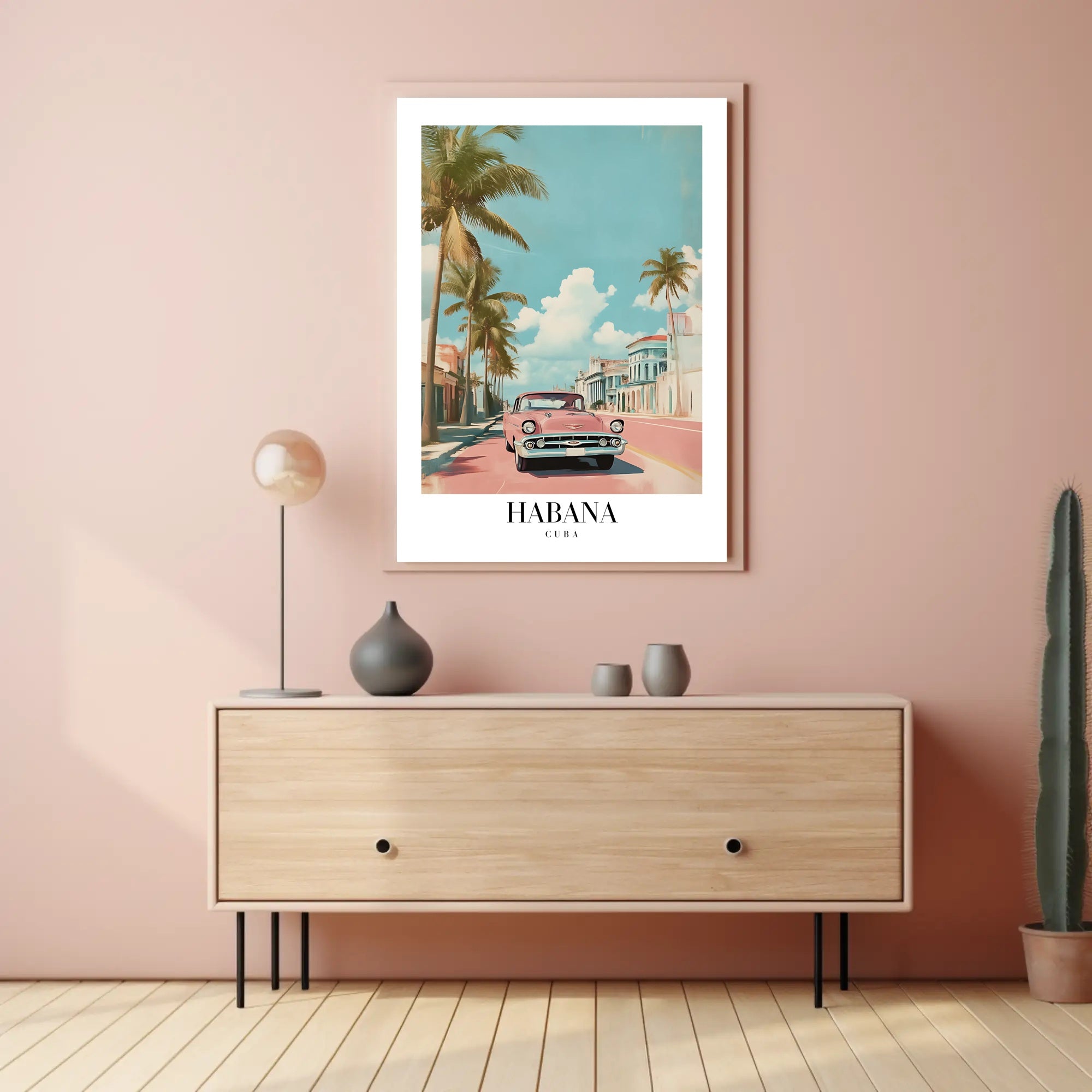 Vintage Pink Car in Havana Urban or Cityscape Poster PosterGoat