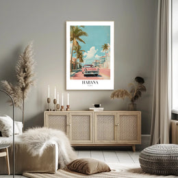 Vintage Pink Car in Havana Urban or Cityscape Poster PosterGoat