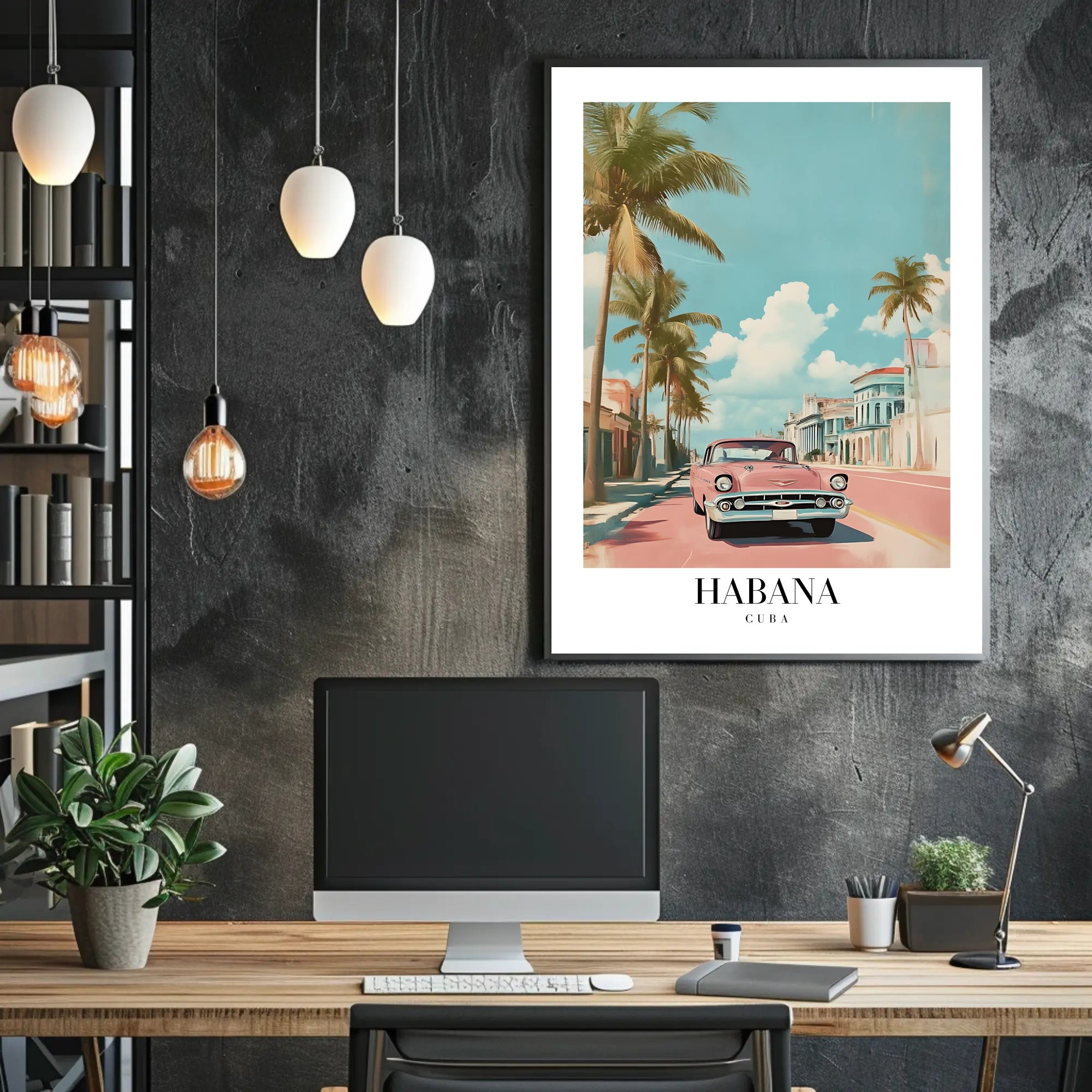Vintage Pink Car in Havana Urban or Cityscape Poster PosterGoat