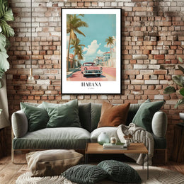 Vintage Pink Car in Havana Urban or Cityscape Poster PosterGoat