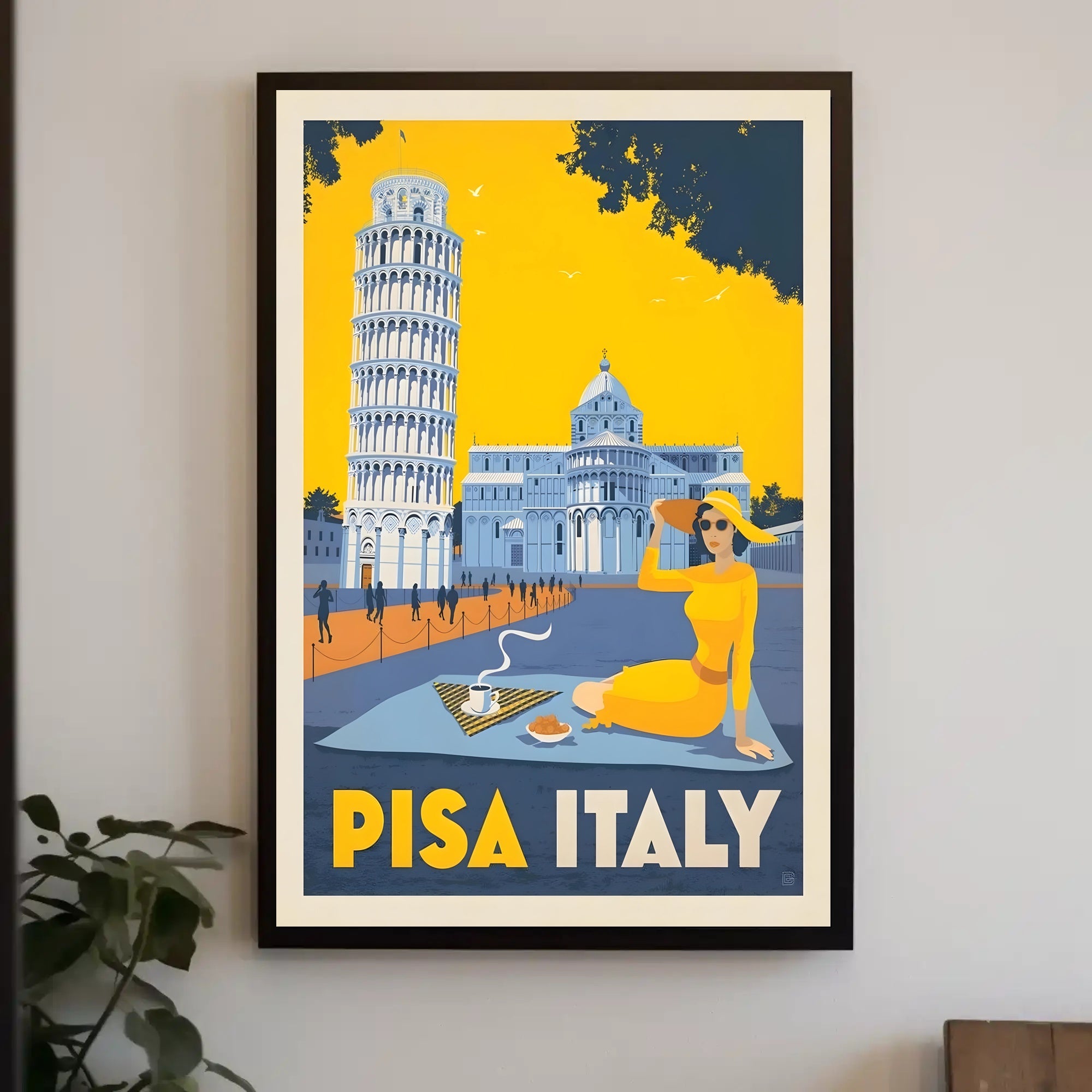 Vintage Pisa Travel Poster: Leaning Tower and Sunny Picnic PosterGoat