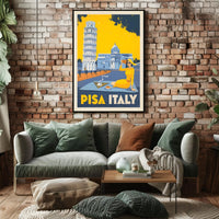 Vintage Pisa Travel Poster: Leaning Tower and Sunny Picnic PosterGoat