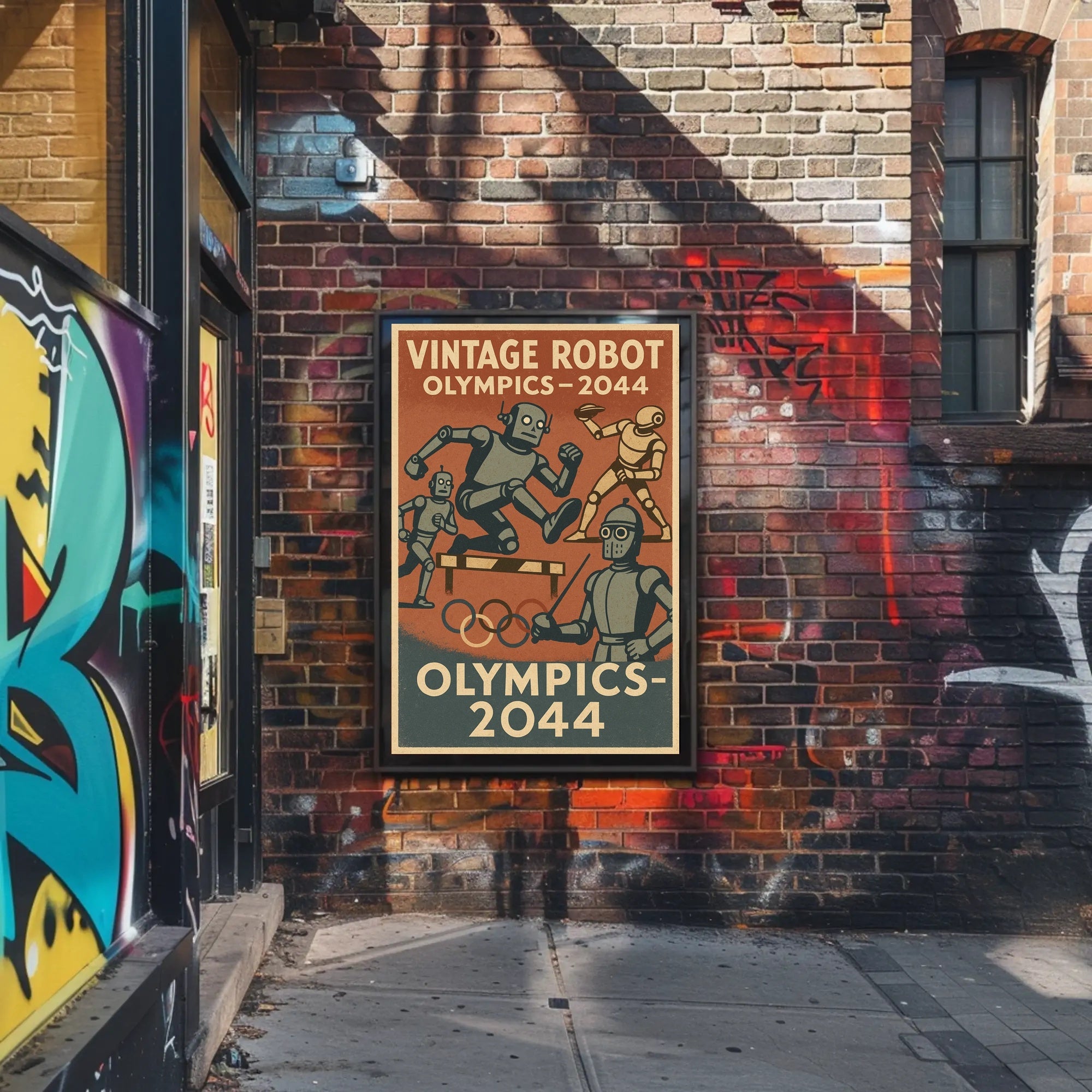 Vintage Robot Olympics Retro Sports Poster PosterGoat