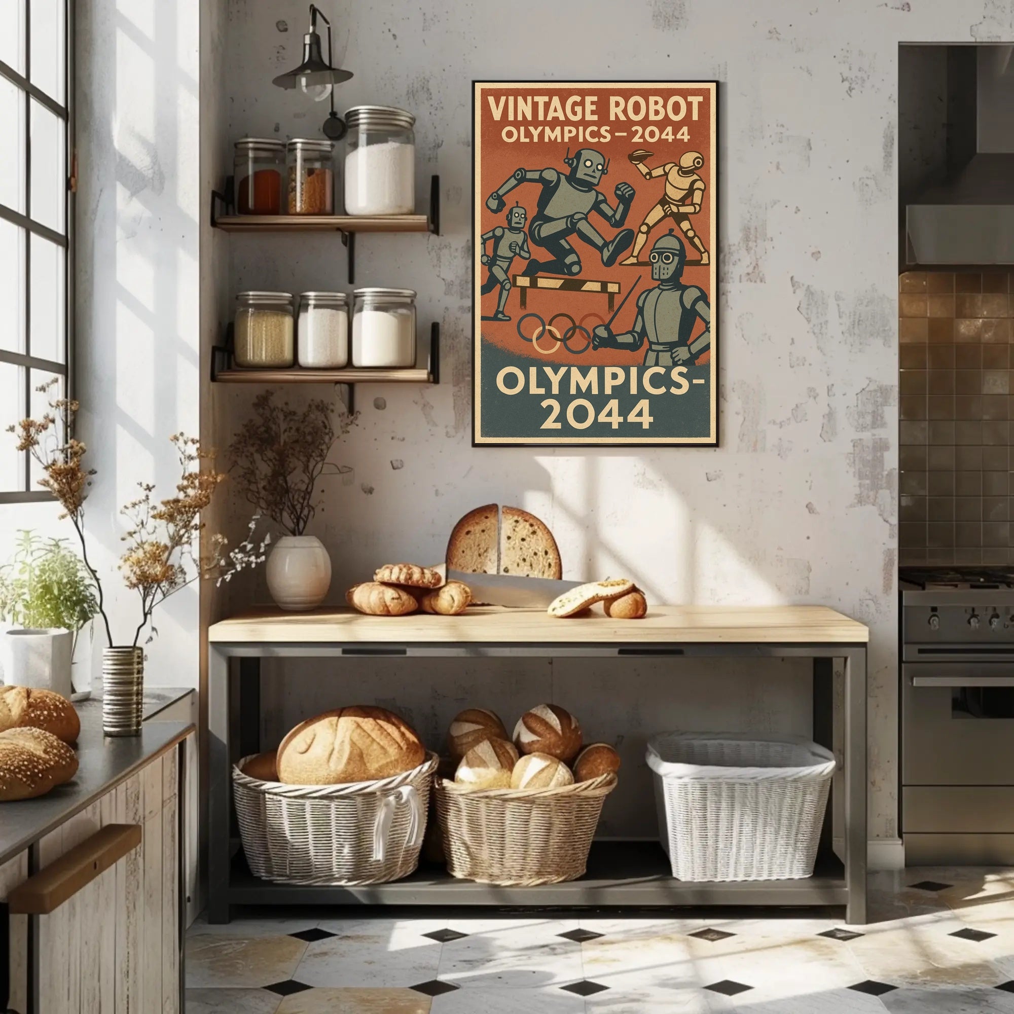 Vintage Robot Olympics Retro Sports Poster PosterGoat