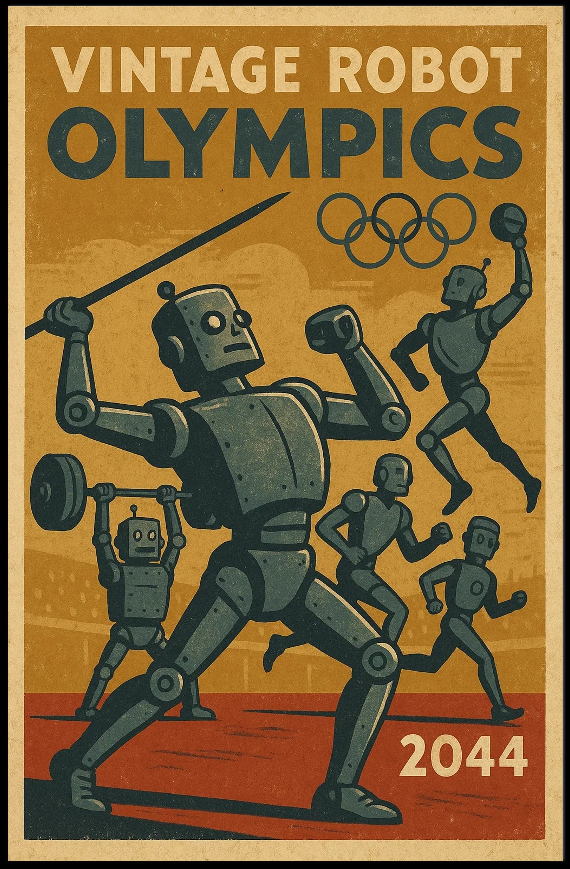 Vintage Robot Olympics Sports Poster PosterGoat