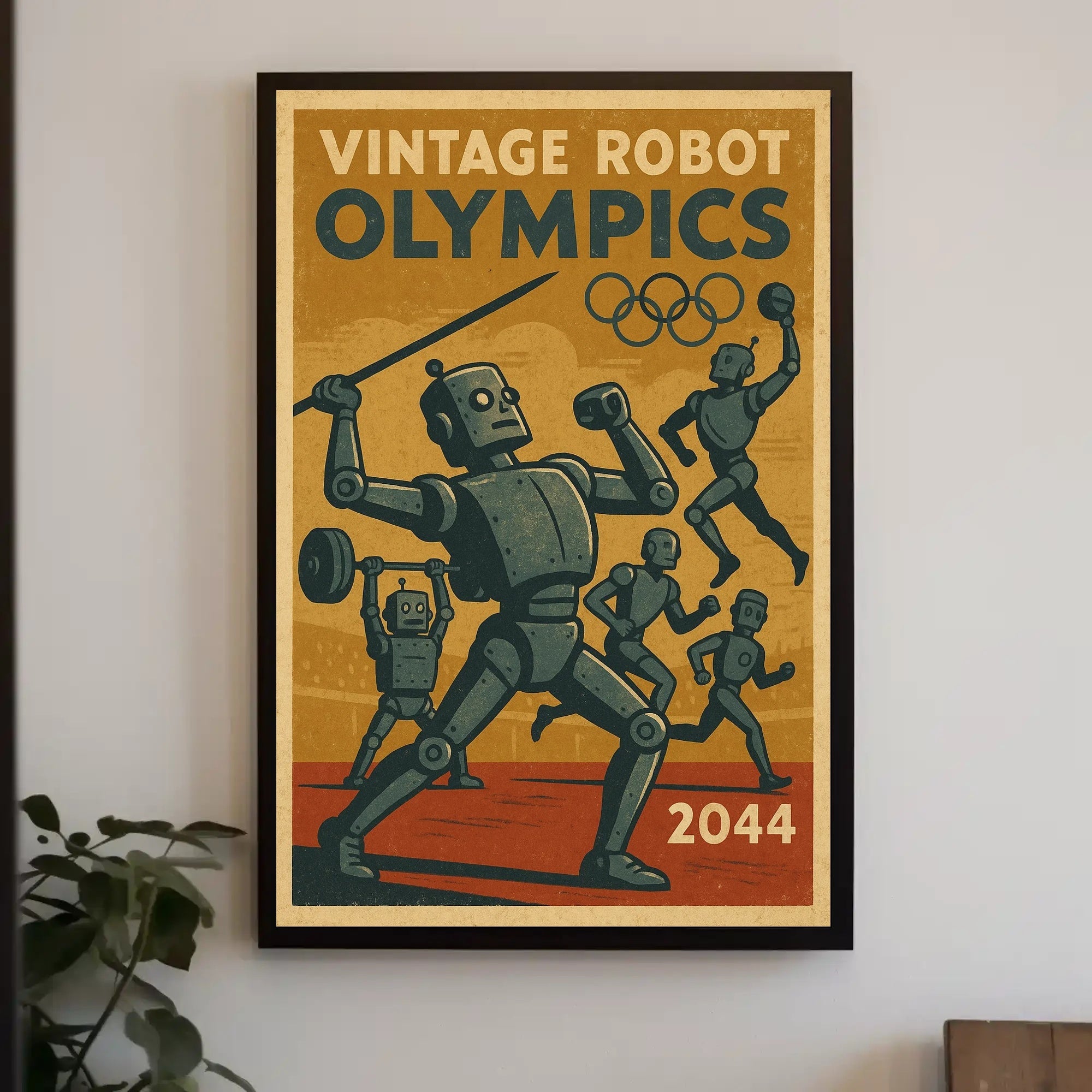 Vintage Robot Olympics Sports Poster PosterGoat
