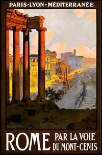 Vintage Rome Travel Poster with Classical Ruins and Columns PosterGoat