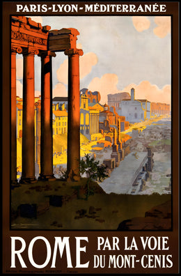 Vintage Rome Travel Poster with Classical Ruins and Columns PosterGoat