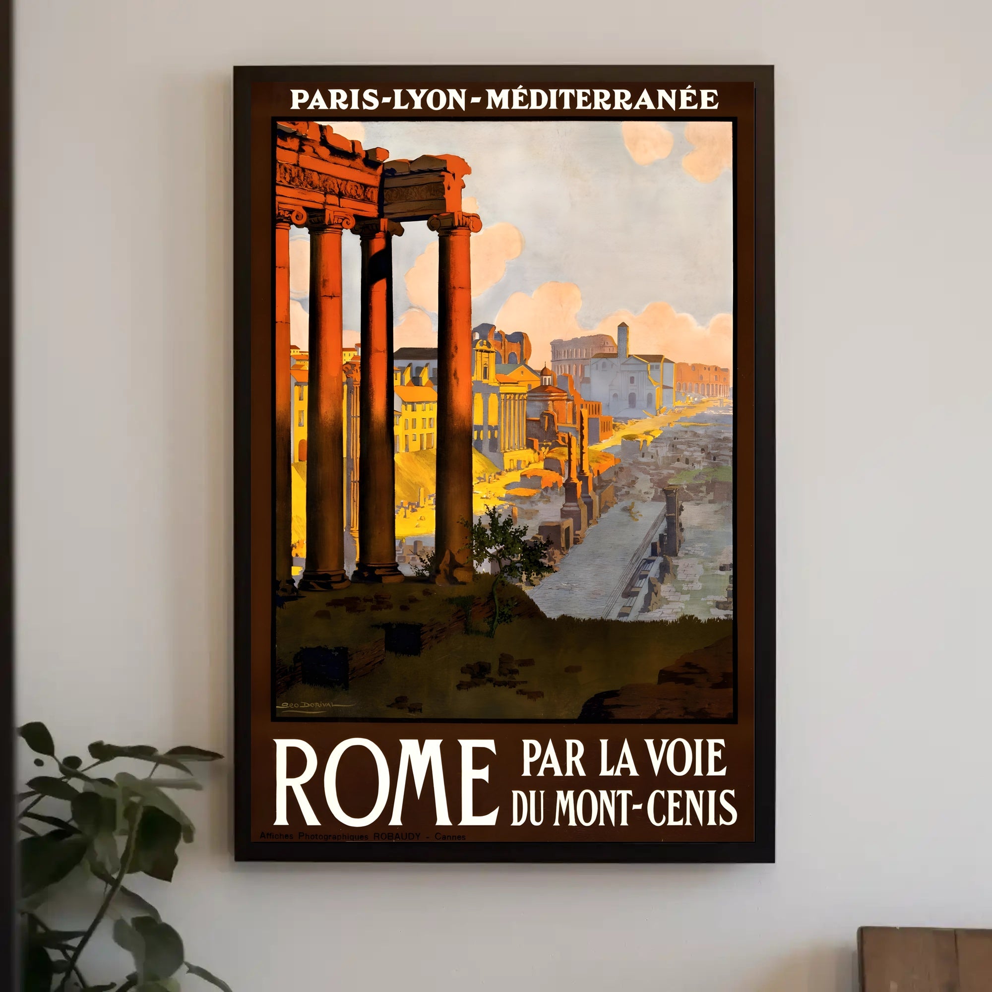 Vintage Rome Travel Poster with Classical Ruins and Columns PosterGoat