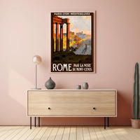 Vintage Rome Travel Poster with Classical Ruins and Columns PosterGoat