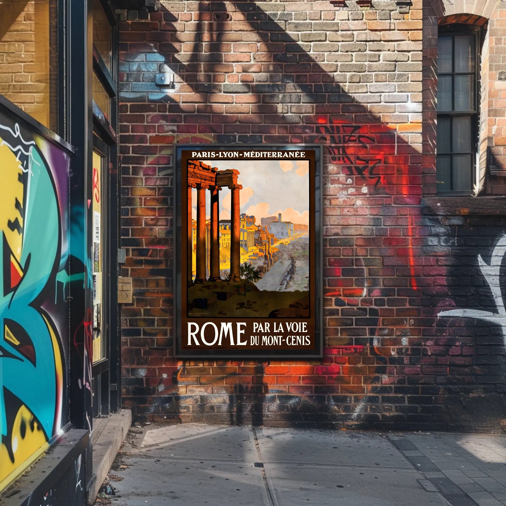 Vintage Rome Travel Poster with Classical Ruins and Columns PosterGoat