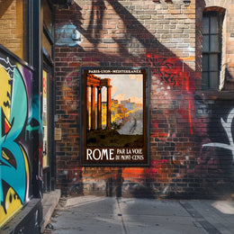 Vintage Rome Travel Poster with Classical Ruins and Columns PosterGoat