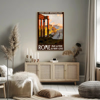 Vintage Rome Travel Poster with Classical Ruins and Columns PosterGoat