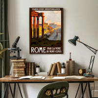 Vintage Rome Travel Poster with Classical Ruins and Columns PosterGoat