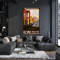 Vintage Rome Travel Poster with Classical Ruins and Columns PosterGoat