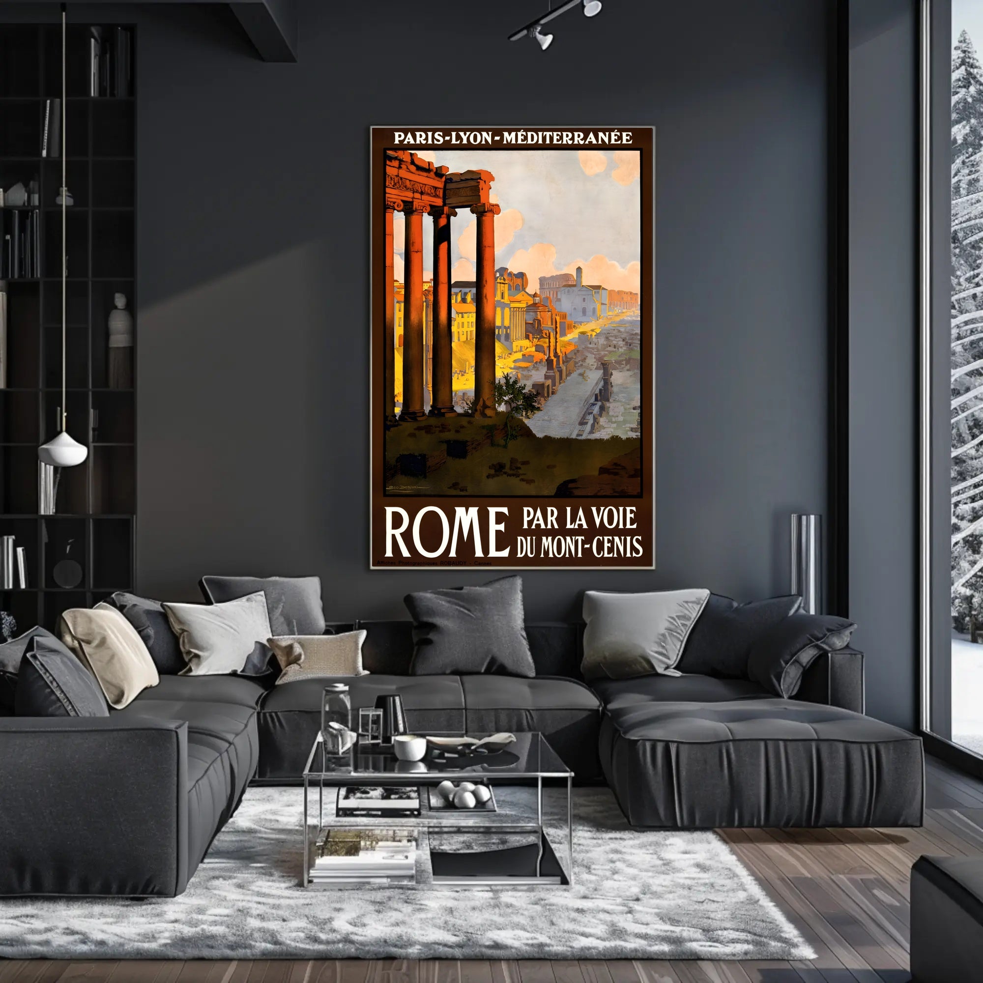 Vintage Rome Travel Poster with Classical Ruins and Columns PosterGoat