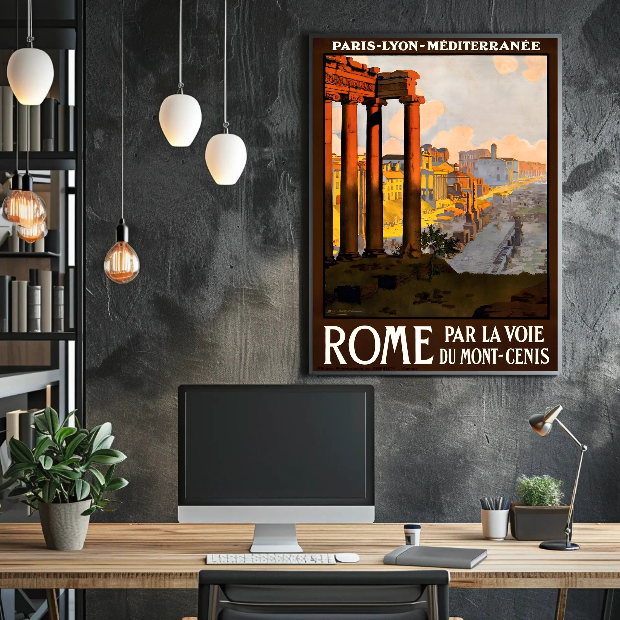 Vintage Rome Travel Poster with Classical Ruins and Columns PosterGoat