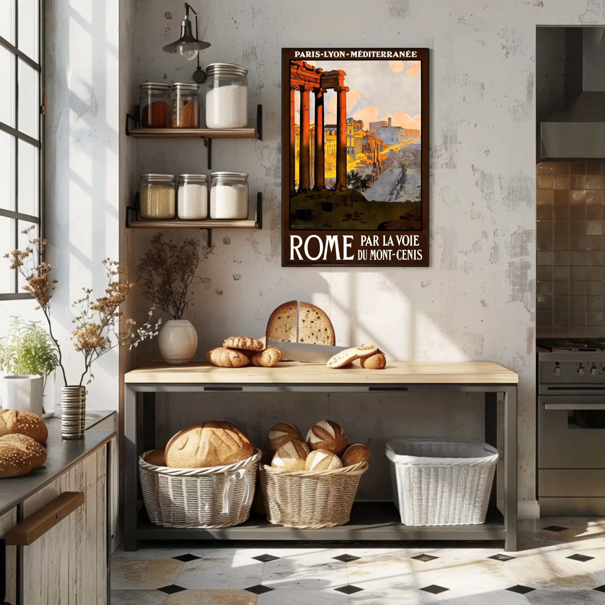 Vintage Rome Travel Poster with Classical Ruins and Columns PosterGoat