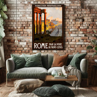 Vintage Rome Travel Poster with Classical Ruins and Columns PosterGoat