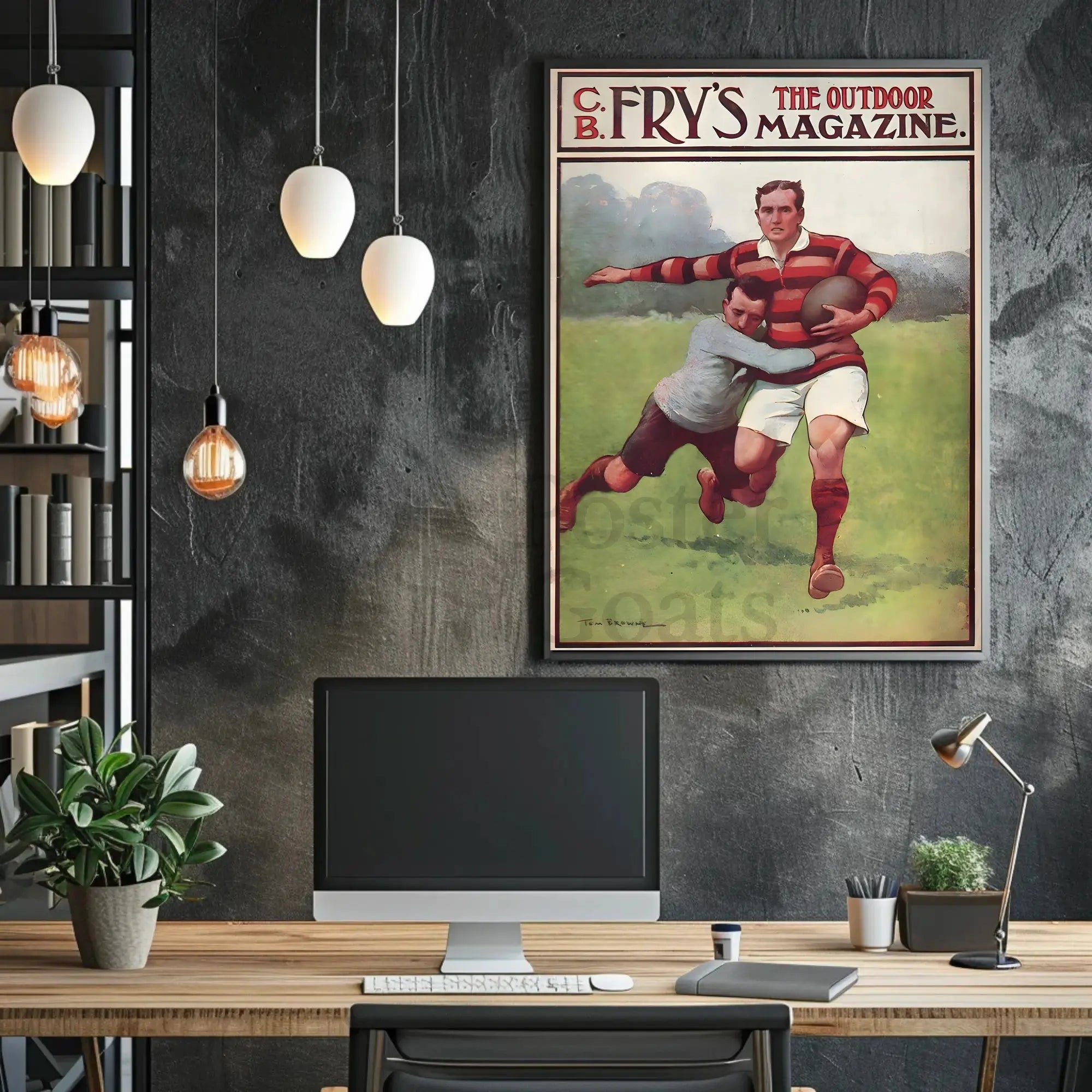 Vintage Rugby Action Scene Sports Poster PosterGoat