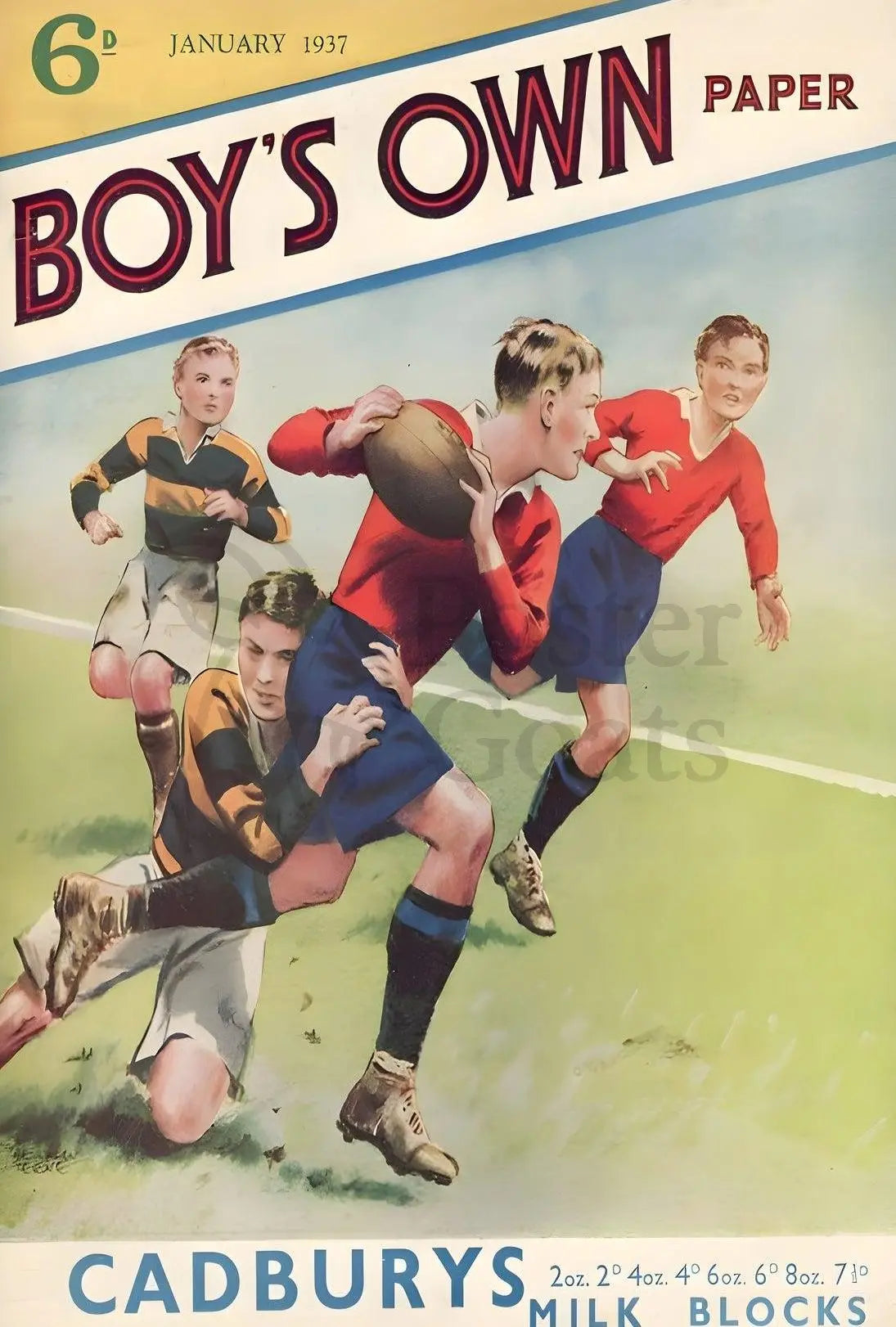 Vintage Rugby Match Illustration from 1937 Sports Poster PosterGoat