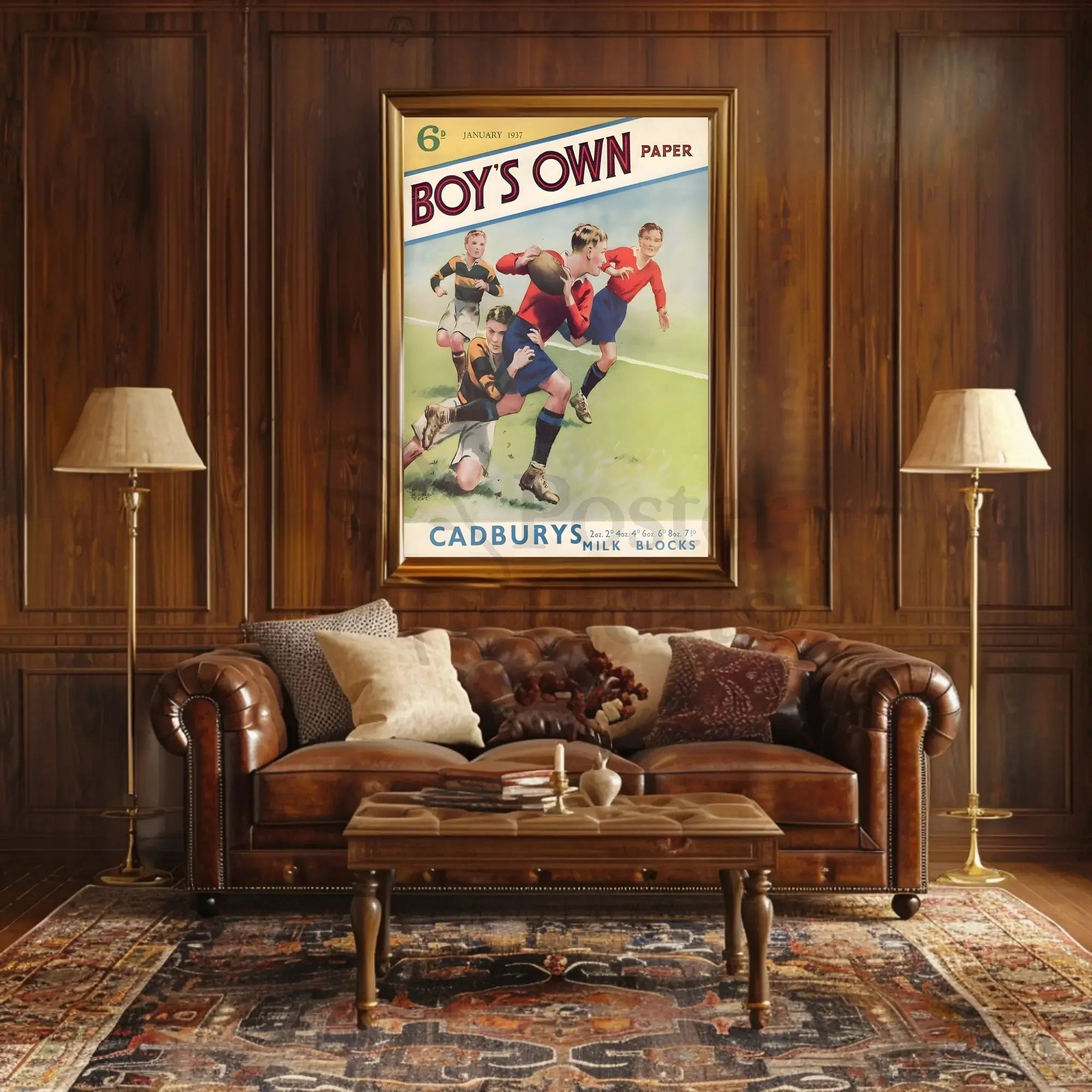 Vintage Rugby Match Illustration from 1937 Sports Poster PosterGoat