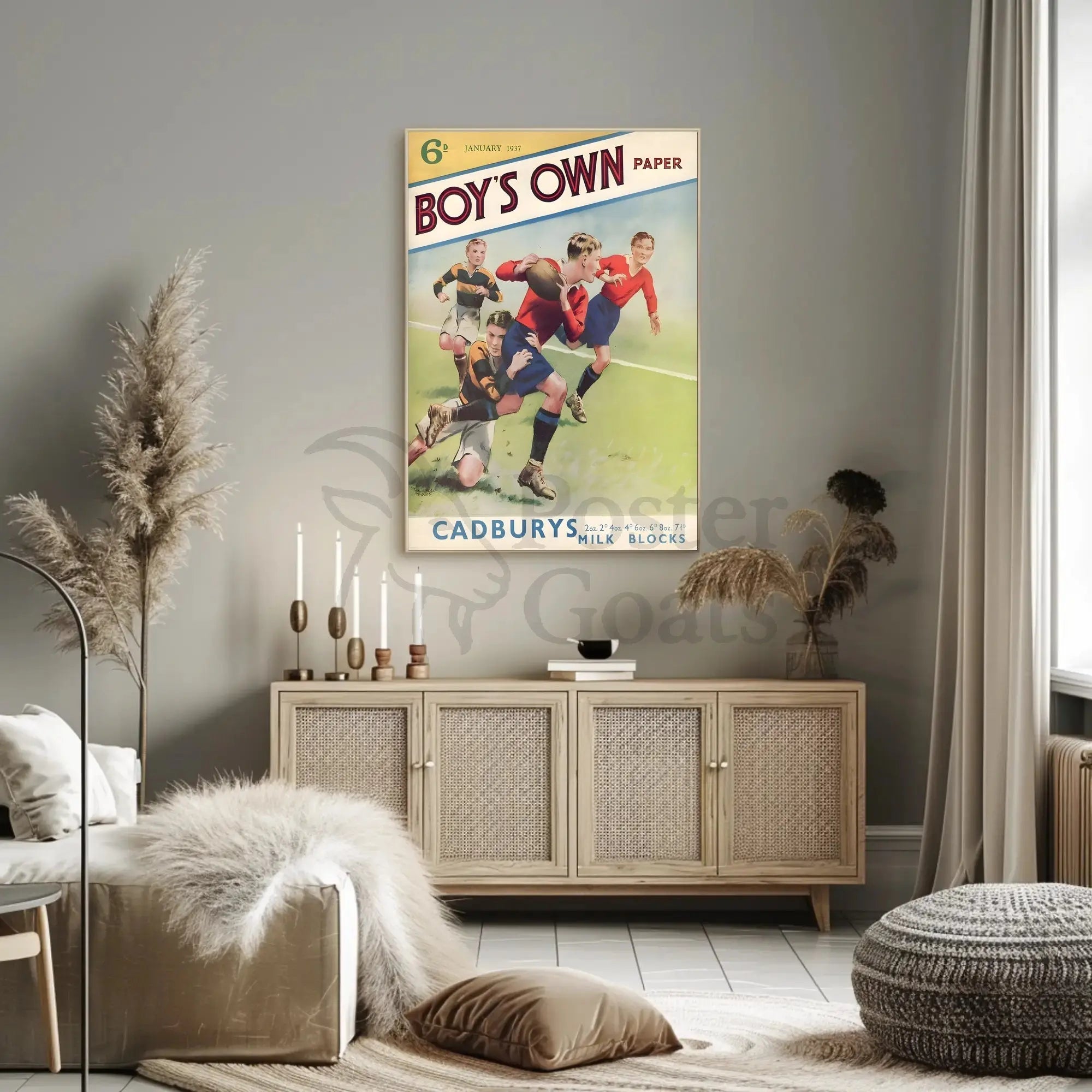 Vintage Rugby Match Illustration from 1937 Sports Poster PosterGoat