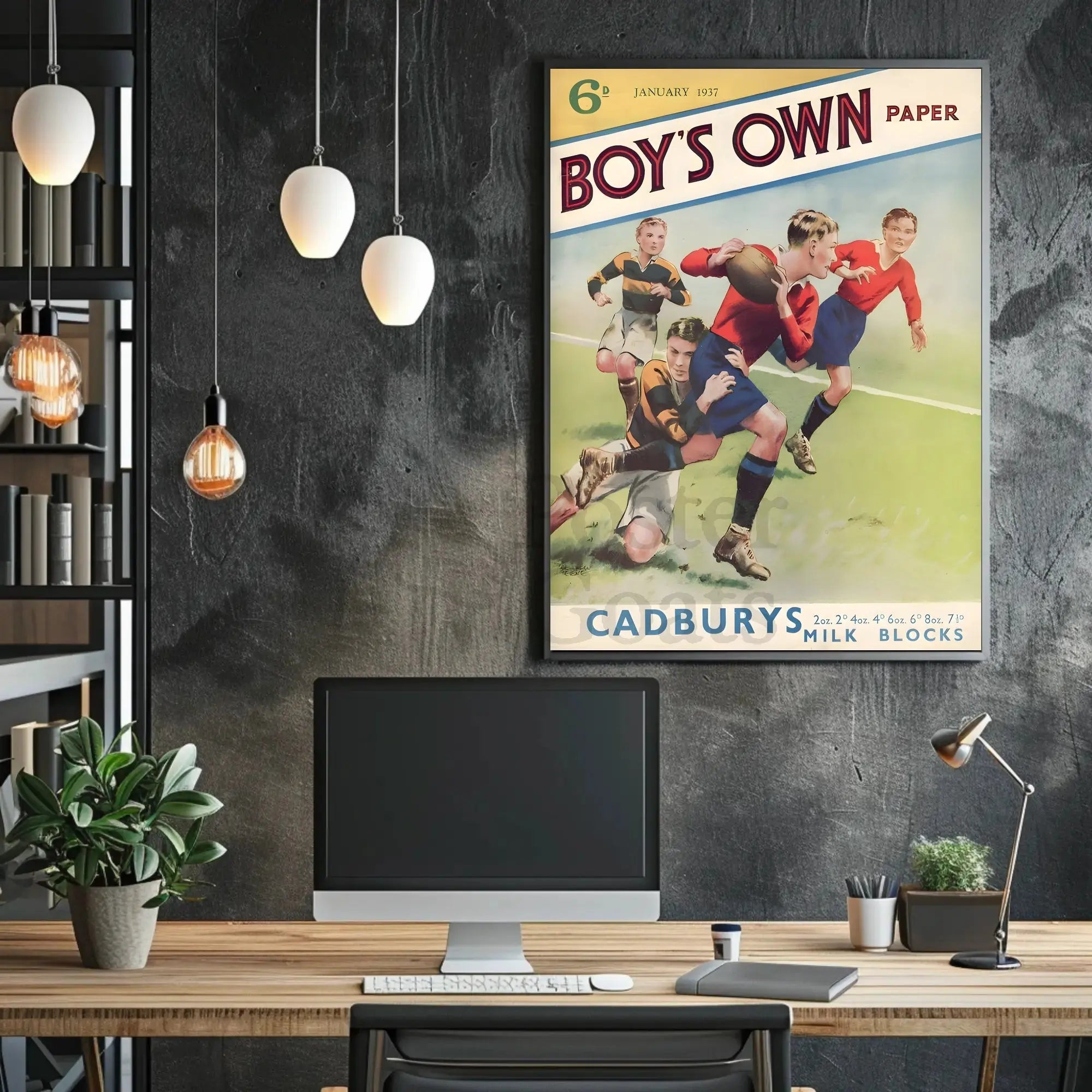 Vintage Rugby Match Illustration from 1937 Sports Poster PosterGoat