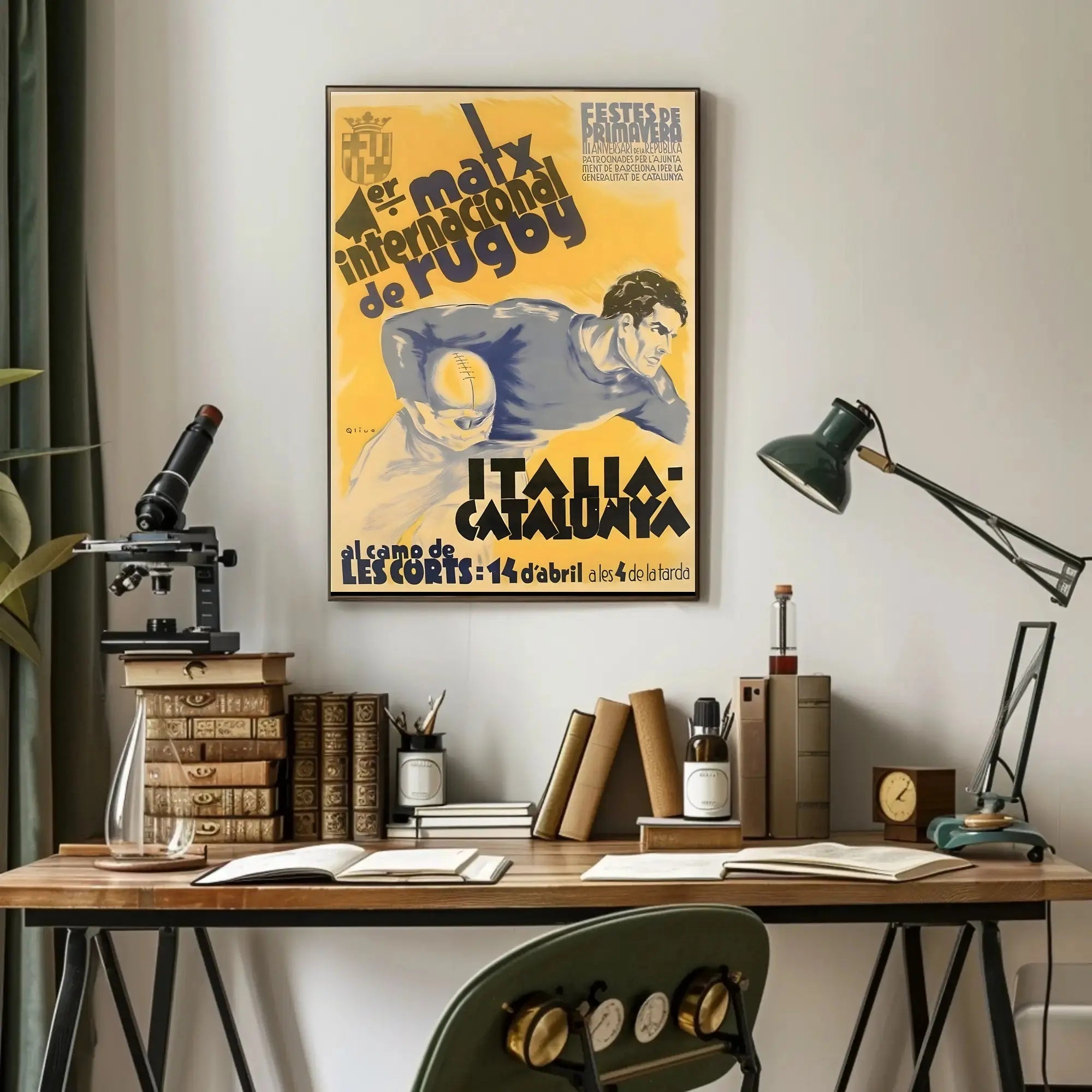 Vintage Rugby Match Italy Catalonia Sports Poster PosterGoat