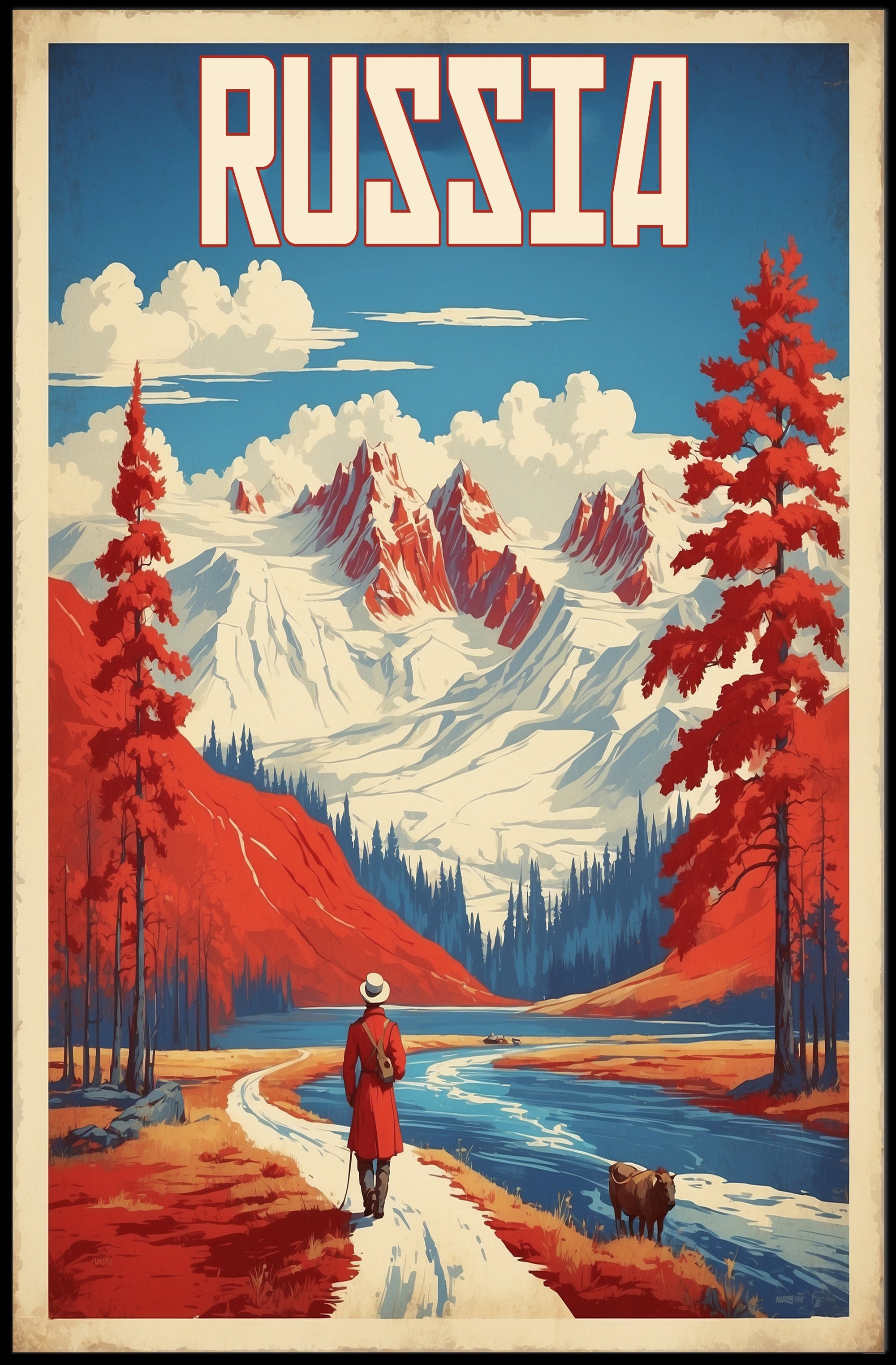 Vintage Russian Landscape Explorer Travel Poster PosterGoat