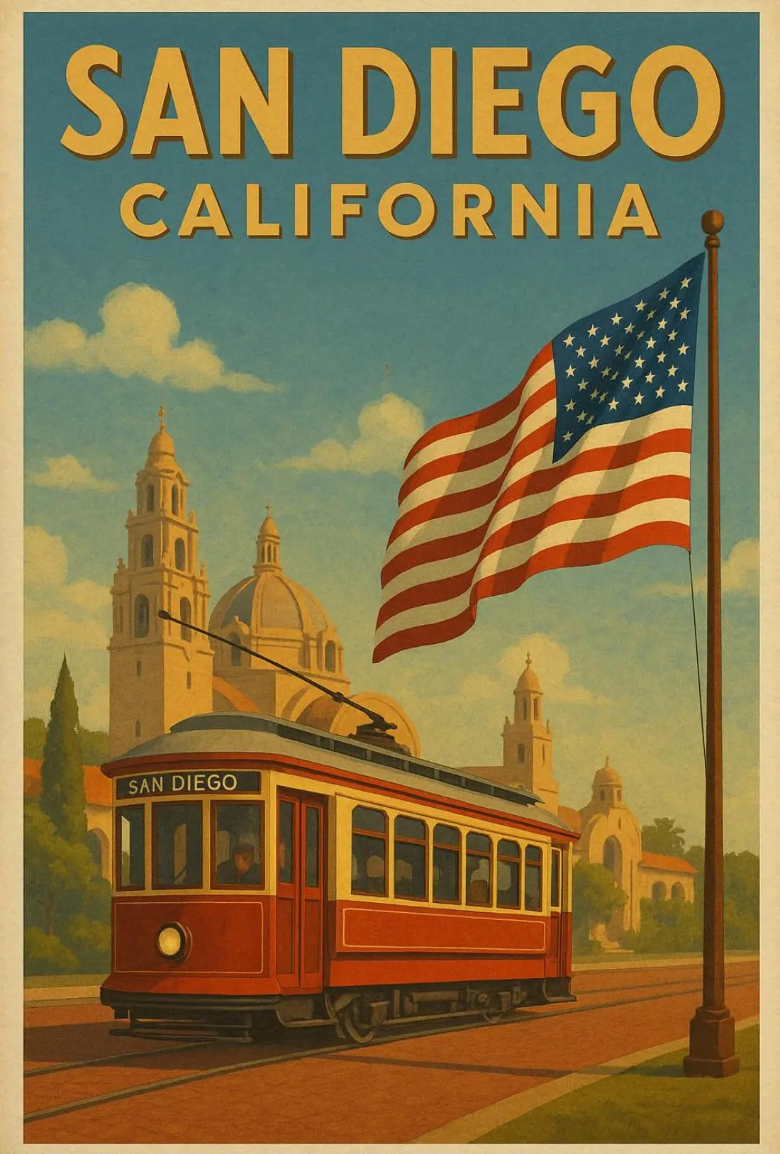 Vintage San Diego Trolley Travel Poster PosterGoat